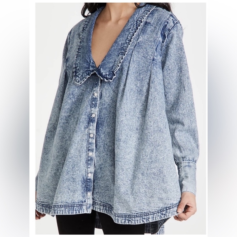 Free People Women's Charlie Denim Button Shirt Tunic - Lightest Indigo Size S